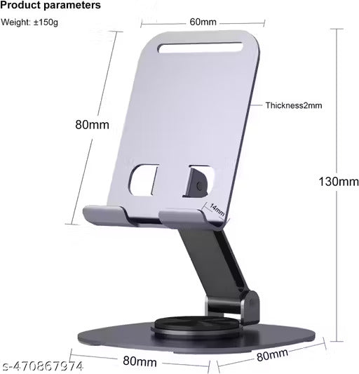 360° Rotating Adjustable Mobile & Tablet Stand | Foldable Metal Desk Phone Holder for Home & Office