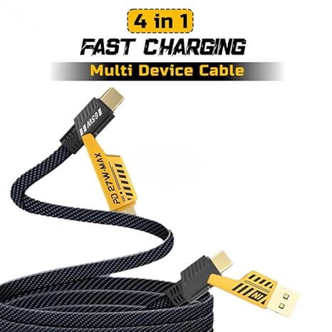 (pack of 2)65W Fast Charging Mech Data Cable | 4-in-1 USB Type-C Cable with PD 27W Max Power for Android, iPhone & Laptop