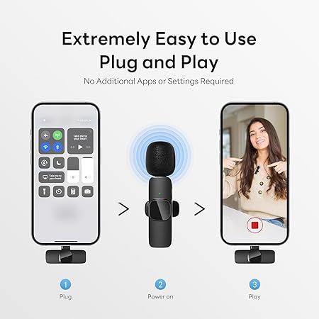 Omnidirectional K9 Dual Wireless Lavalier Microphone for Android/iPhone 3 in 1 Collar Mic with USB-C & Lightning Plug | Furry Windscreens | Noise Cancellation | Vlogging, YouTube, Interviews, Reels