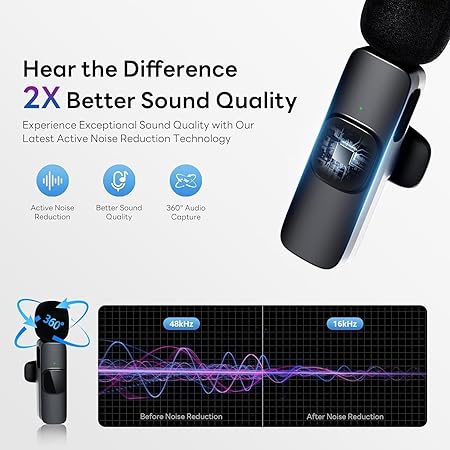 Omnidirectional K9 Dual Wireless Lavalier Microphone for Android/iPhone 3 in 1 Collar Mic with USB-C & Lightning Plug | Furry Windscreens | Noise Cancellation | Vlogging, YouTube, Interviews, Reels