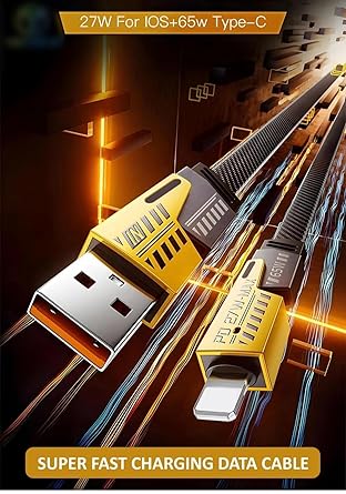 65W Fast Charging Mech Data Cable | 4-in-1 USB Type-C Cable with PD 27W Max Power for Android, iPhone & Laptop