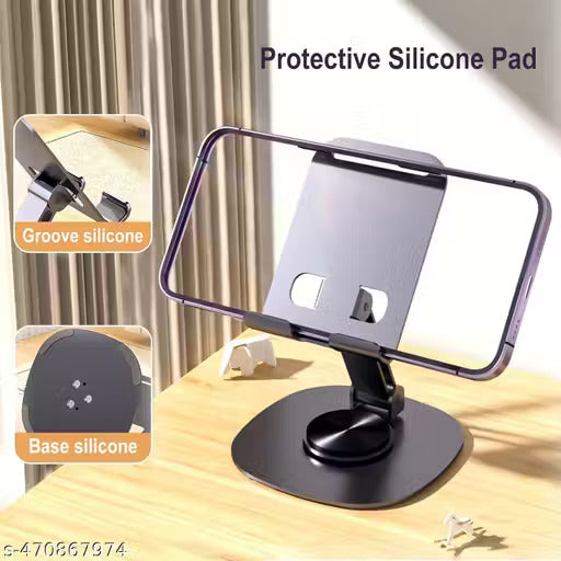 360° Rotating Adjustable Mobile & Tablet Stand | Foldable Metal Desk Phone Holder for Home & Office