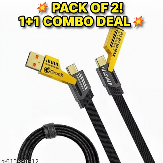 (pack of 2)65W Fast Charging Mech Data Cable | 4-in-1 USB Type-C Cable with PD 27W Max Power for Android, iPhone & Laptop