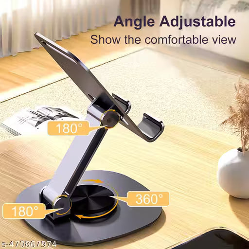 360° Rotating Adjustable Mobile & Tablet Stand | Foldable Metal Desk Phone Holder for Home & Office